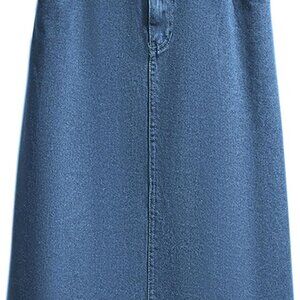 Women's Summer Casual Elastic Waist Pockets Work Midi Denim A Line Skirt